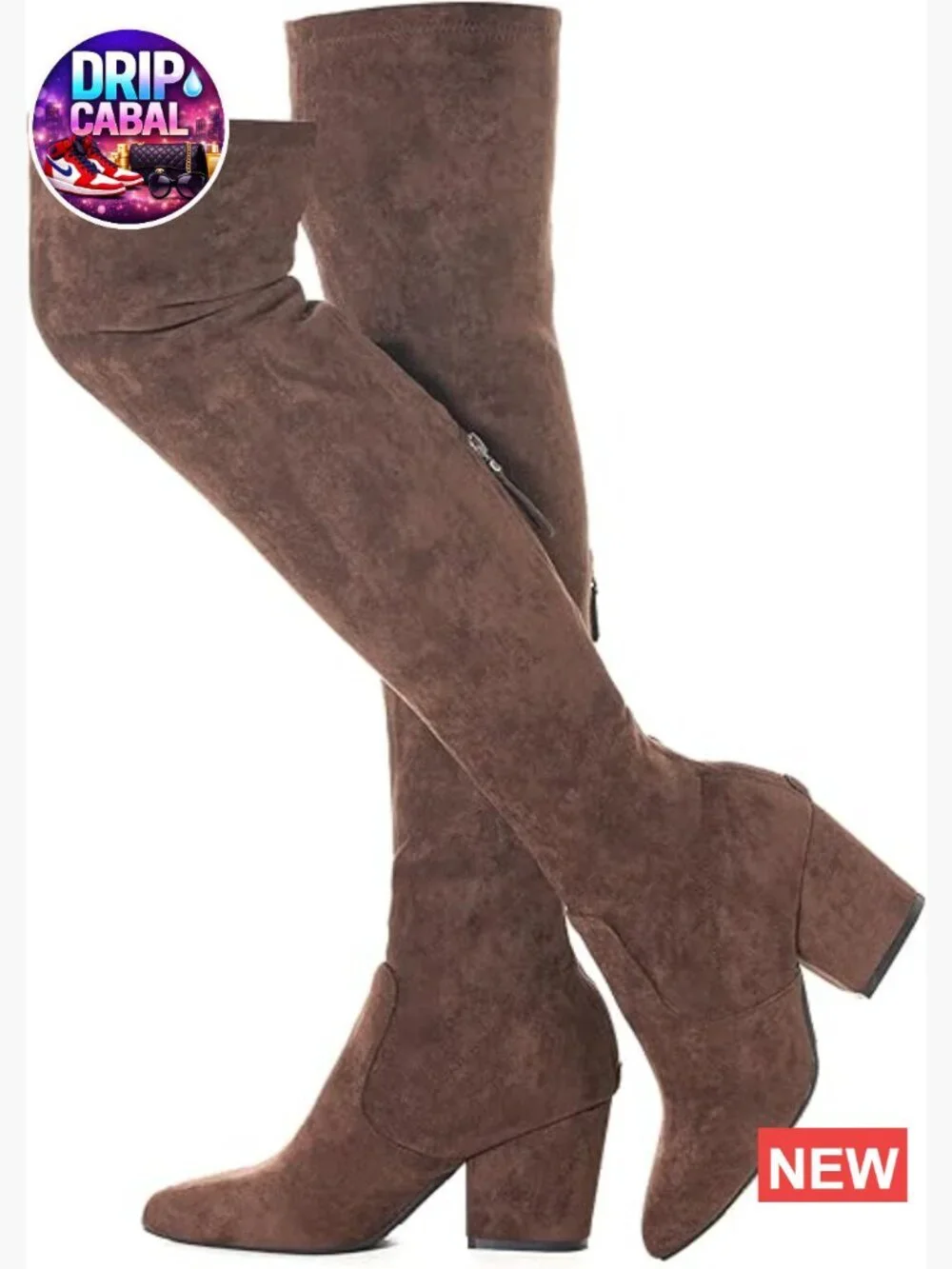 Over the Knee Boots Thigh High Suede Block Heel Low Flat OTK Comfort Pointed Toe